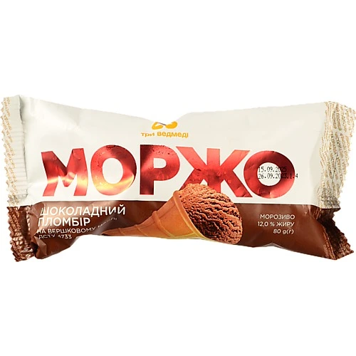 Морозиво 12% шоколадний пломбір на вершковому маслі Моржо Три ведмеді м/у 80г