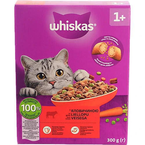 Корм для дорослих котів з яловичиною Whiskas 300г