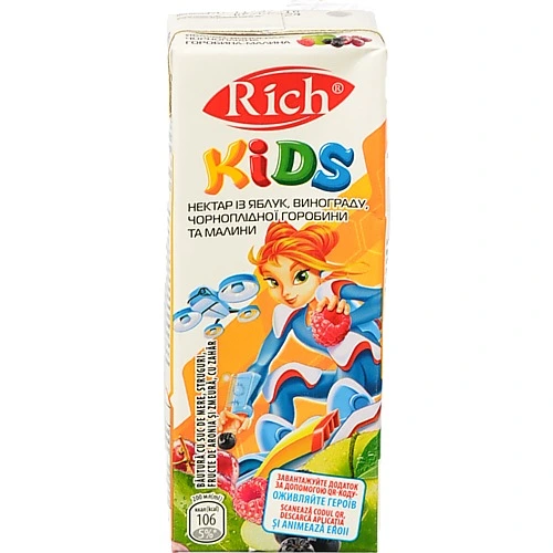 Нектар Річ Кідс Яблуко Виноград Горобина Малина 200 мл