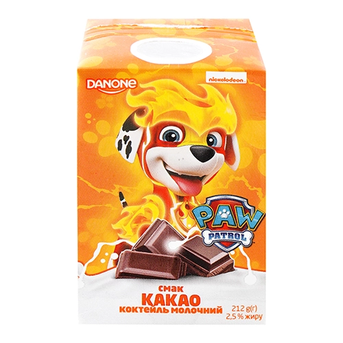 Коктейль молочний 2.5% Какао Paw Patrol Danone т/п 212г