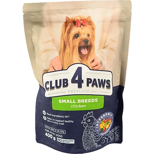 Корм сухий повнораціонний для дорослих собак малих порід Chicken Premium Club 4 Paws д/п 400г