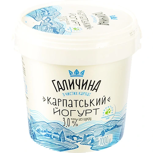 Йогурт Галичина 1л 3% карпатський б.цукру відро