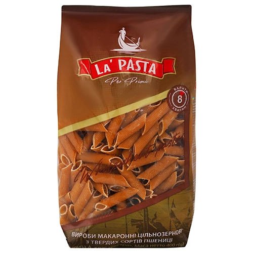 Вироби макаронні з твердих сортів пшениці Penne Rigate Wholewheat pasta La Рasta Per Primі м/у 400г