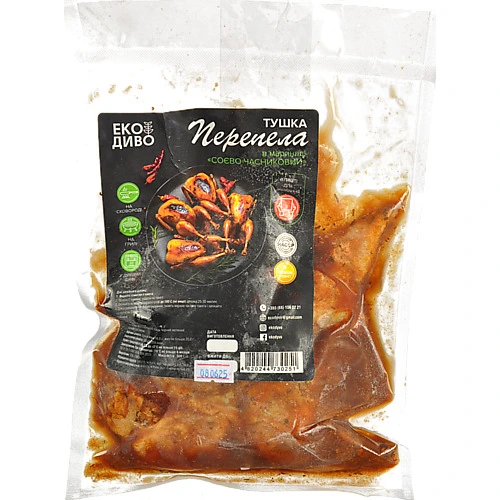 Перепела тушка Екодиво 500г соєво-часниковий маринад