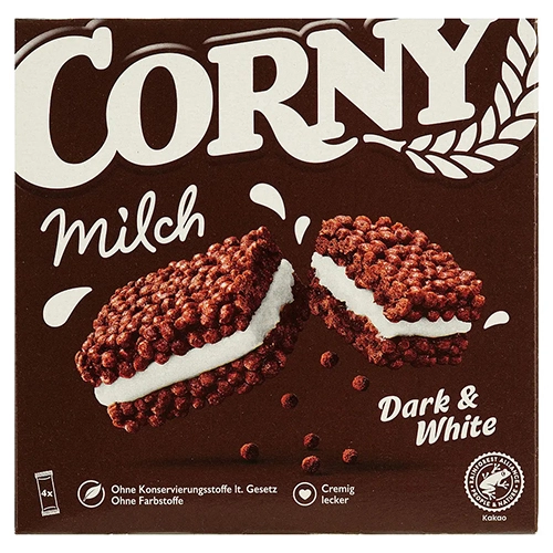 Батончик Corny злаковий Milk Dark & White з какао та молочно-кремовою начинкою, 120 г