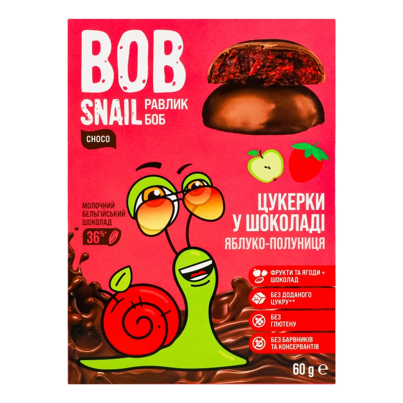 Цукерки в шоколаді Яблуко-полуниця Bob Snail к/у 60г