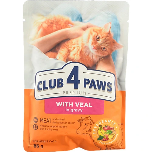 Корм д.котів Клуб 4 лапи 85г телятина в соусі