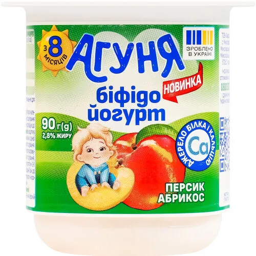 Біфідойогурт Агуня 90г 2.8% персик абрикос ст.