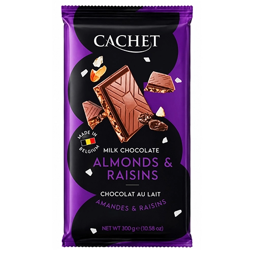 Шоколад Cachet 300г almonds and raisins молочний
