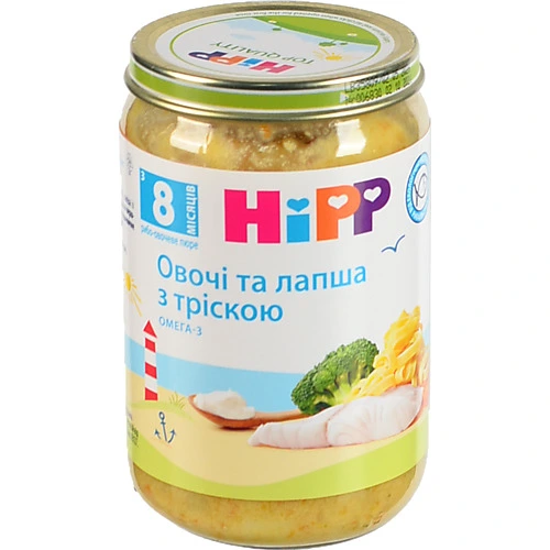 Пюре HiPP 220г овочеве лапша трiска