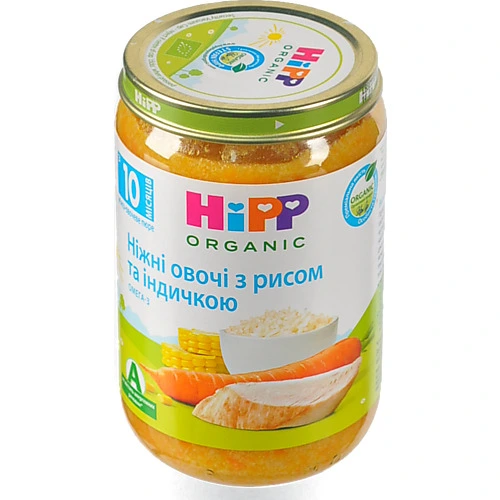 Пюре HiPP 220г нiжнi овочi рис iндичка