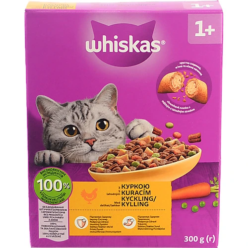 Корм для дорослих котів з курятиною Whiskas 300г