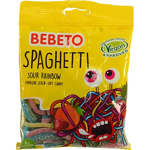 Жувальні цукерки Bebeto 80г спагетті веселка