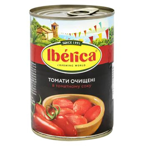 Томати Iberica 400г цілі очищені у томатному соку