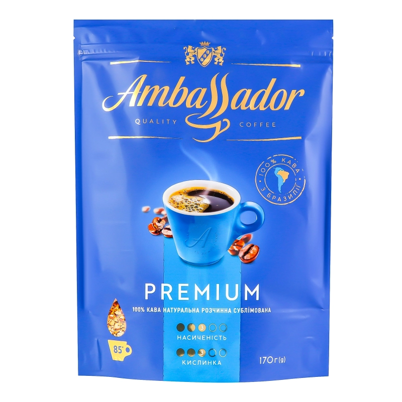 Кава натуральна розчинна сублімована Premium Ambassador д/п 170г