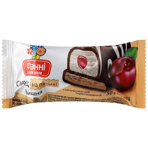 Сирок глазурований 15% на печиві Вишня Фанні м/у 50г
