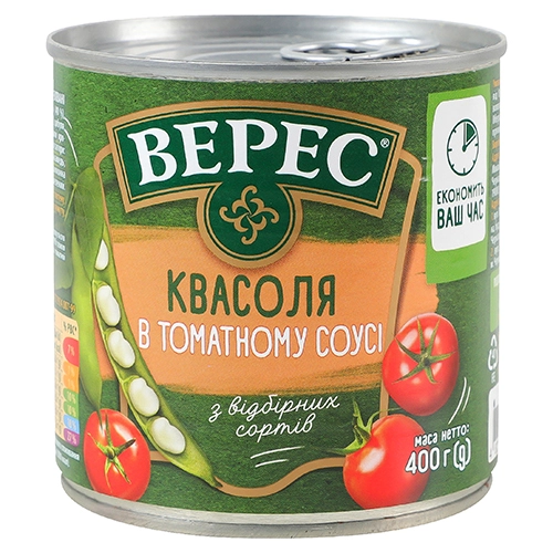 Квасоля Верес 400г в томатному соусi з.б