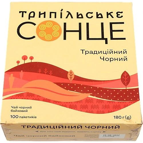 Чай чорний байховий Традиційний чорний Трипільське Сонце к/у 100х1.8г