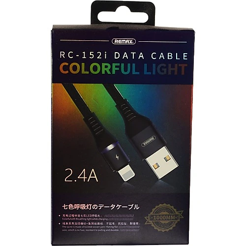 Кабель Lightning Remax RC-152i Colorful Light 2.4A. 1м чорний