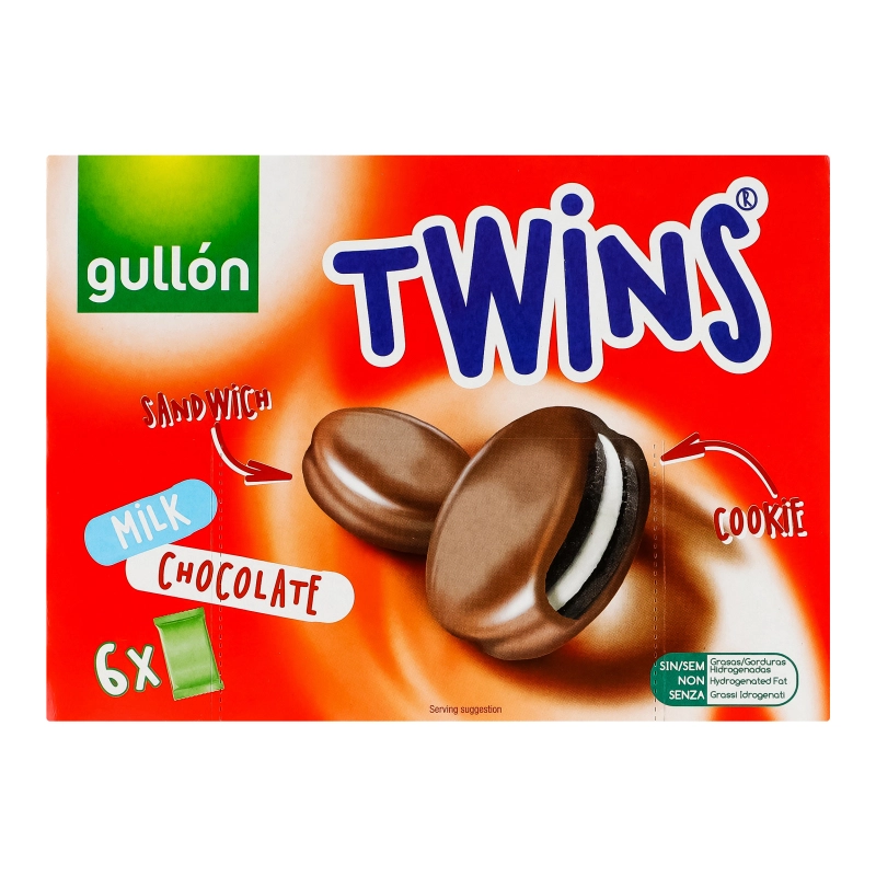 Печиво з какао з начинкою покрите молочним шоколадом Twins Gullon к/у 6х42г