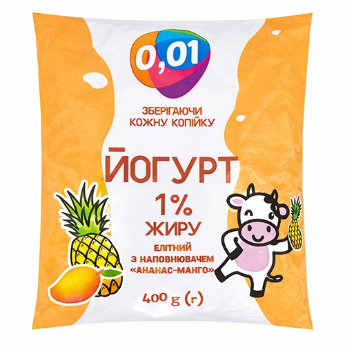Йогурт 0.01 400г 1% манго ананас п.е