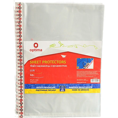 Файл Optima А4 40 мкм. 20 шт. . кольор. орнамент