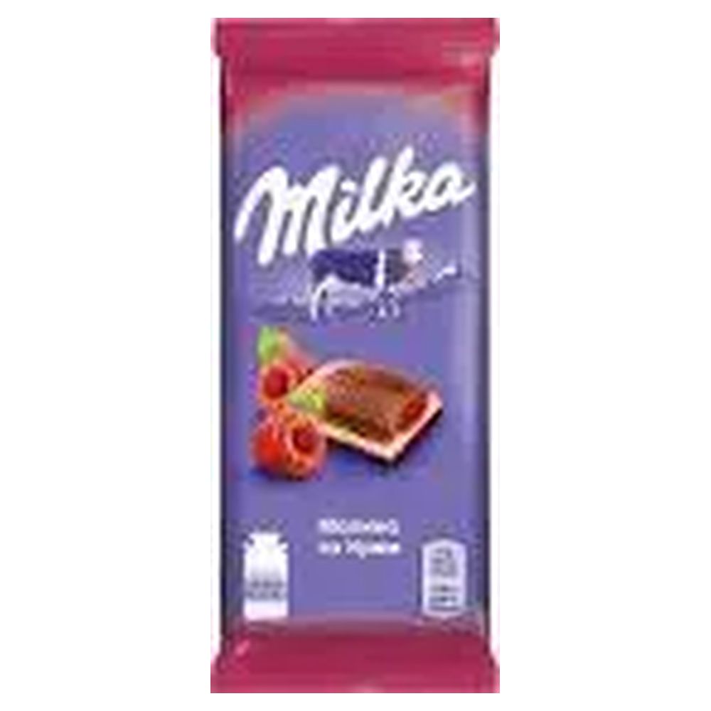 Шоколад Milka молочн. з малин. та молочн. нач. 90г (45223)