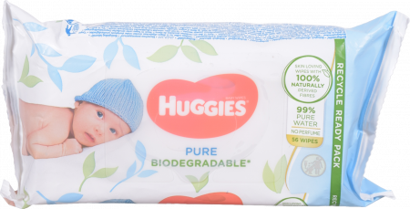 Серветки вологі Huggies 48/56 шт. Pure біорозкладна Natural