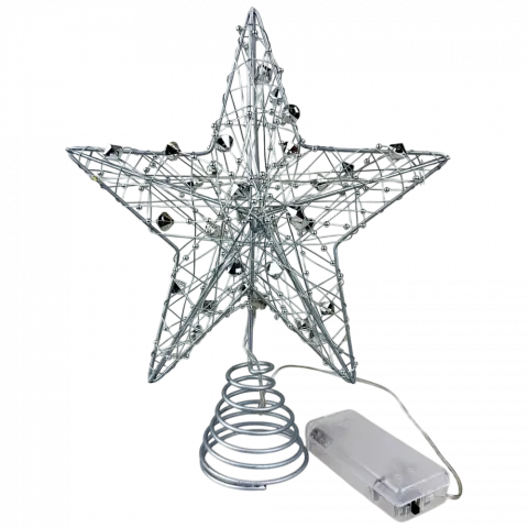 Верхівка на ялинку Зірка 2025 см з підсвіткою срібна арт. MM-8027 9245 И436