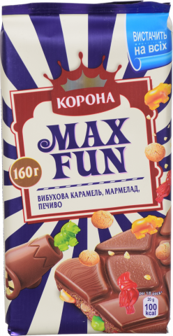 Шок Корона Max Fun 150 г мол. з мармеладом, печивом, карамеллю
