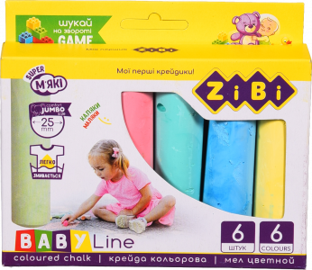 Крейда кольорова 6 шт. Jumbo картонна коробка ZB.6710-99