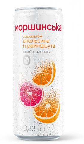Вода Моршинська 0,33 сл/газ ж/б Апельсин-Грейпфрут