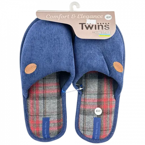 Капці дом. чол. Twins вельвет/клітинка синій р.40/41 10487