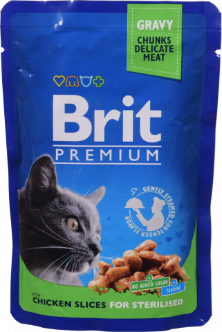 Корм д/котів стериліз. Brit Premium Cat pouch 100 г пак. Курка 100275