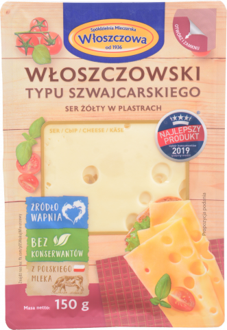 Сир Wloszczowa 150 г Влощовський швейцарський наріз. 45 (Польща)