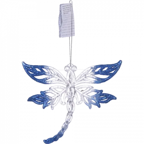 Підвіска на ялинку пласт Стрекоза Прозора оздоблена 10х13 см 0701-5