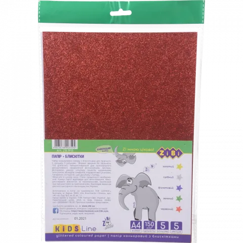 Папір ZiBi з блискітками А4 5 арк. 5 кольор. ZB.1915