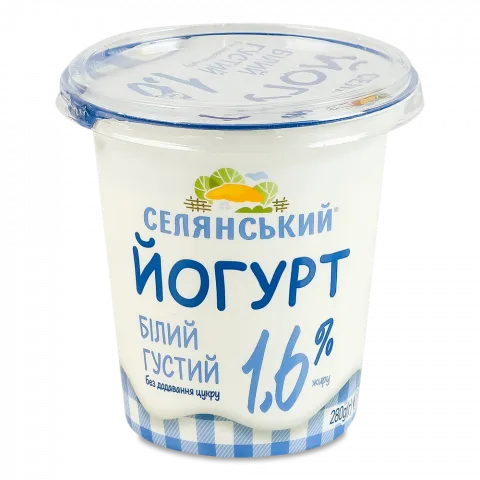 Йогурт Селянський 1,6 280 г стак. білий густий