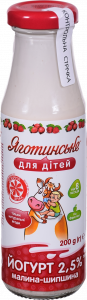 Йогурт Яготинський для дітей 2,5 200 мл скл. малина-шипшина