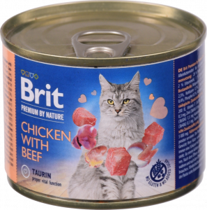 Корм д/котів Brit Premium 200 г з/б курка з яловичиною