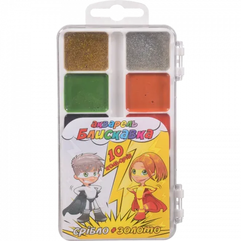 Фарба акварельна Тетрада медова 10 кол. Блискавка б/пензл. пласт. кор.