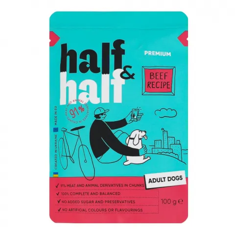 Корм д/собак Half and Half 100 г шмат. яловичини в соусі