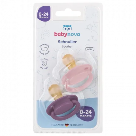 Пустушка Baby-Nova лат. кругл. моно 2 шт. рожева та бузкова