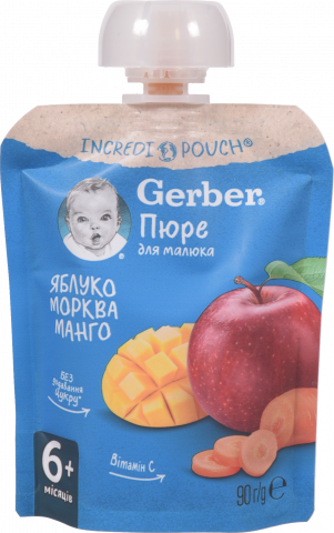 Пюре Gerber 90 г д/пак. яблуко, морква, манго