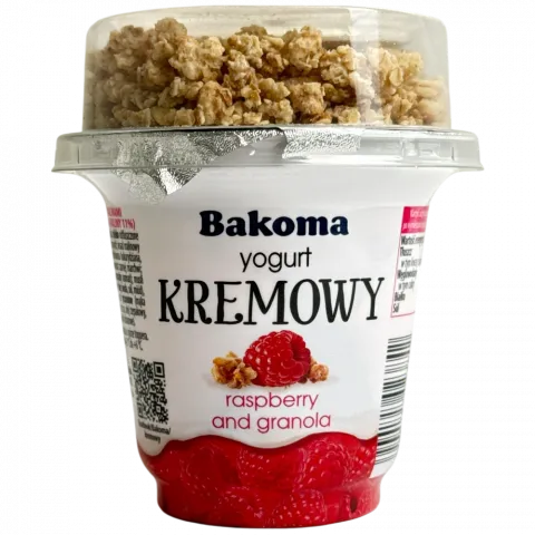 Йогурт кремовий BAKOMA з гранолою 230г Малина (Польща)