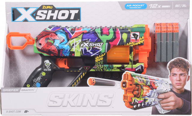 Іграшка Швидкострільний бластер Zuru X-SHOT Skins Griefer Graffiti 12 патронів 36561G