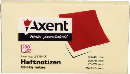 Блок клейкий Axent 75х125 мм 100 арк. жовтий 2316-01-А