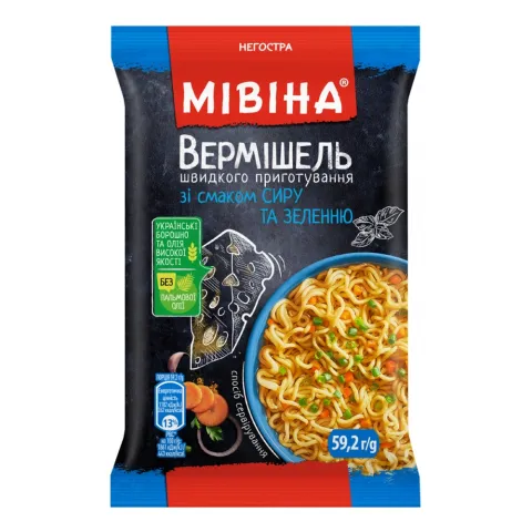 Вермішель Мівіна 59,2 г зі смаком сиру та зеленню негостра