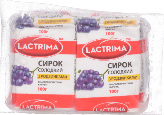 Сирок солодкий Lactrima 2х100 г з родзинками