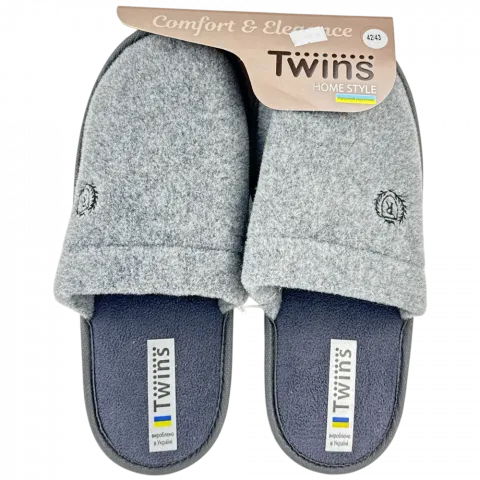 Капці дом. чол. Twins войл. з вишив. сірі р.42/43 15901